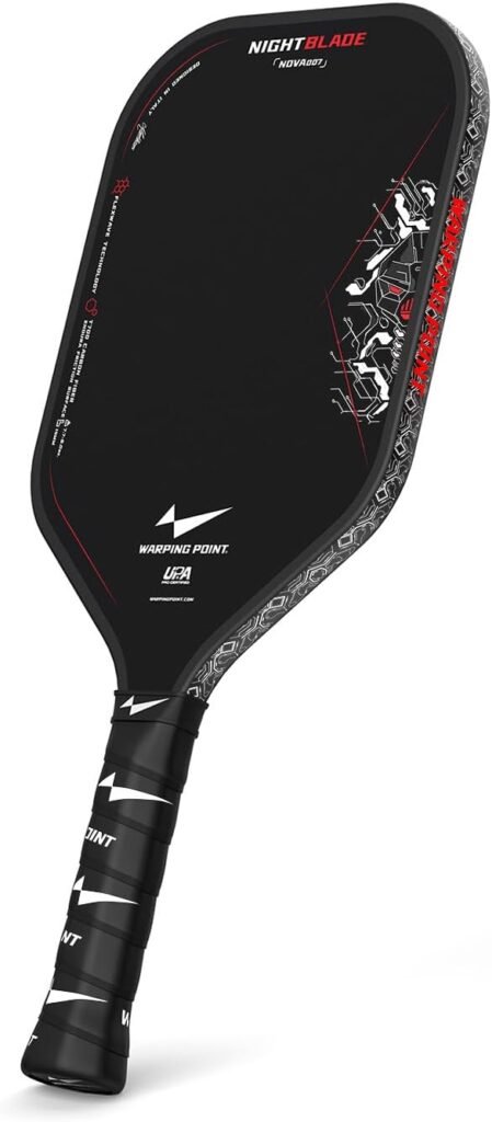 Nightblade Raw Carbon Fiber Pickleball Paddle, Foam Filled Polymer Honeycomb Core, UPA-A & USAPA Approved, Endura Friction Surface, Long Handle for Two Handed Backhand, Enhanced Impact Feel & Spin
