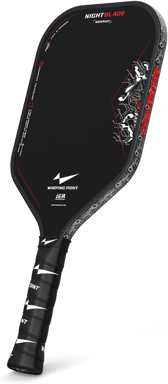 Nightblade Raw Carbon Fiber Pickleball Paddle, Foam Filled Polymer Honeycomb Core, UPA-A & USAPA Approved, Endura Friction Surface, Long Handle for Two Handed Backhand, Enhanced Impact Feel & Spin - Image 1