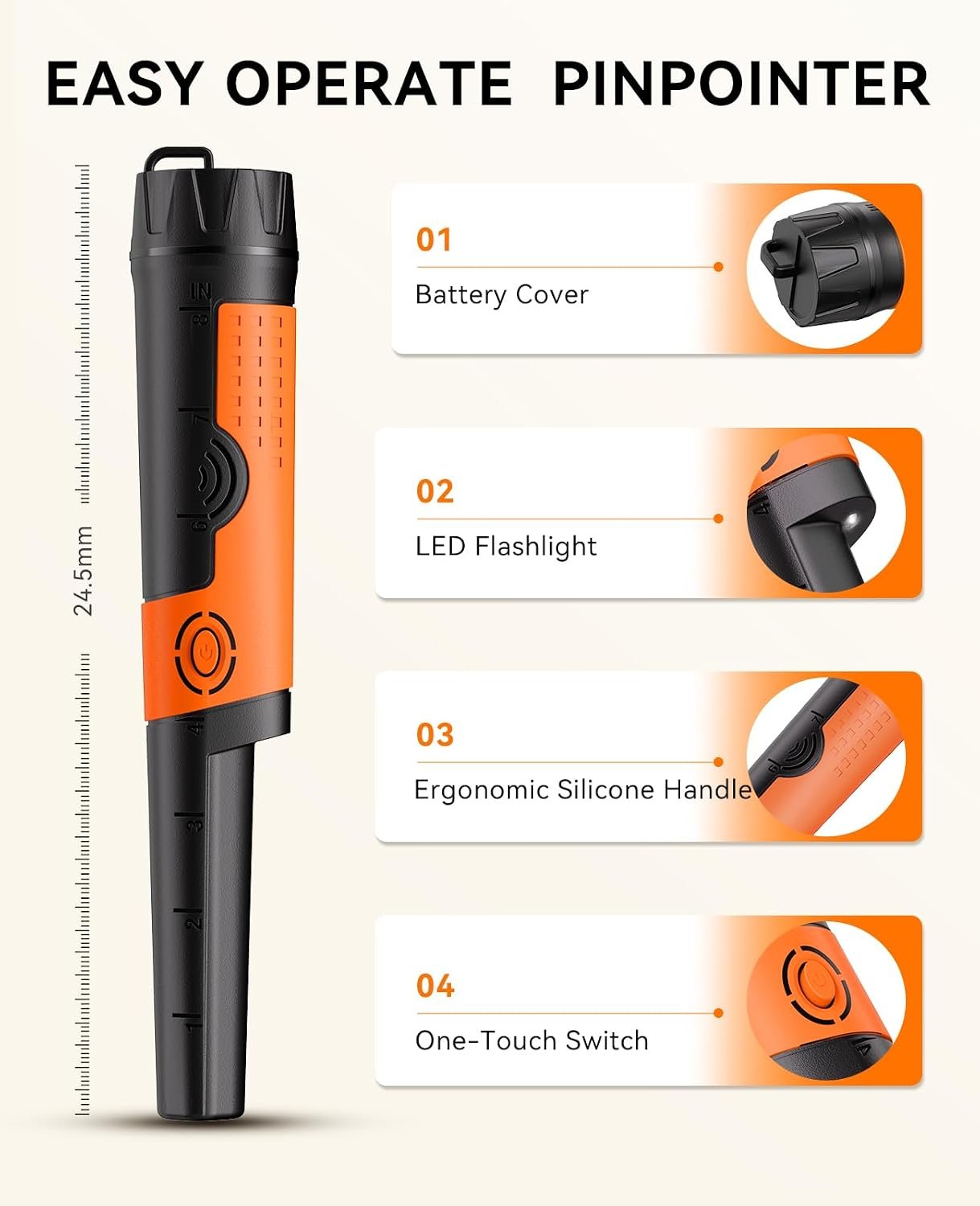 SUNPOW Metal Detector Pinpointer for Adults & Kids - Waterproof Handheld Pin Pointer Wand - High Sensitivity 360° Detection - Easy to Use 2 Alert Modes - Treasure Pinpointing Finder Probe - OTMD12 - Image 2