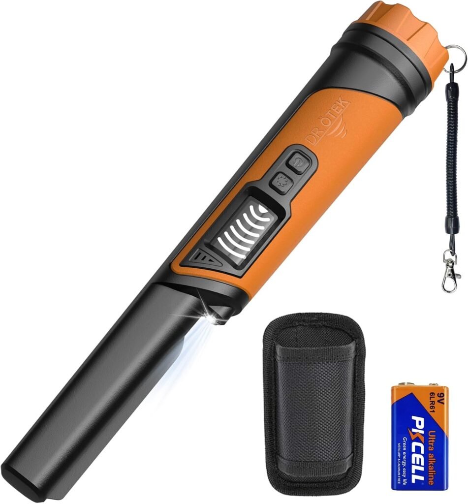 DR.ÖTEK Metal Detector Pinpointer, IP68 Fully Waterproof Underwater Pinpointer Metal Detector with LCD Screen & LED Light 360° Accurate High-Sensitivity Detection, Handheld Wand for Adults & Kids, Red