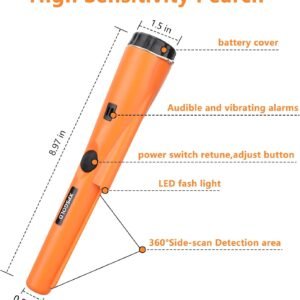 Metal Detector Pinpointing,Waterproof Pinpointer 360 Degree Search Gold&Treasure Finder with Belt Holster &LED Indicator& Buzzer Vibration, for Adults and Kids (Orange) - Image 4