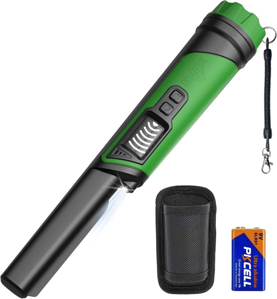 DR.ÖTEK Metal Detector Pinpointer, IP68 Fully Waterproof Underwater Pinpointer Metal Detector with LCD Screen & LED Light 360° Accurate High-Sensitivity Detection, Handheld Wand for Adults & Kids, Red