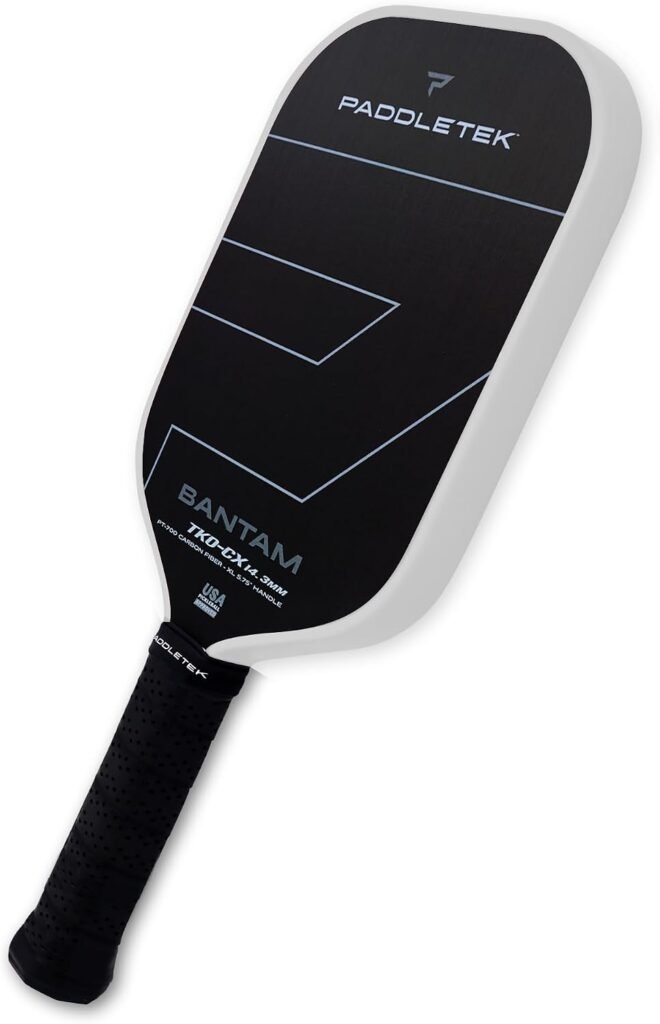 Paddletek Bantam TKO-CX 14.3mm Pickleball Paddles with Polymer Honeycomb Core - Unidirectional Carbon Fiber – Torsional Weighting & High Tack Performance Grip - USAPA Approved - 5.75 Inch Handle