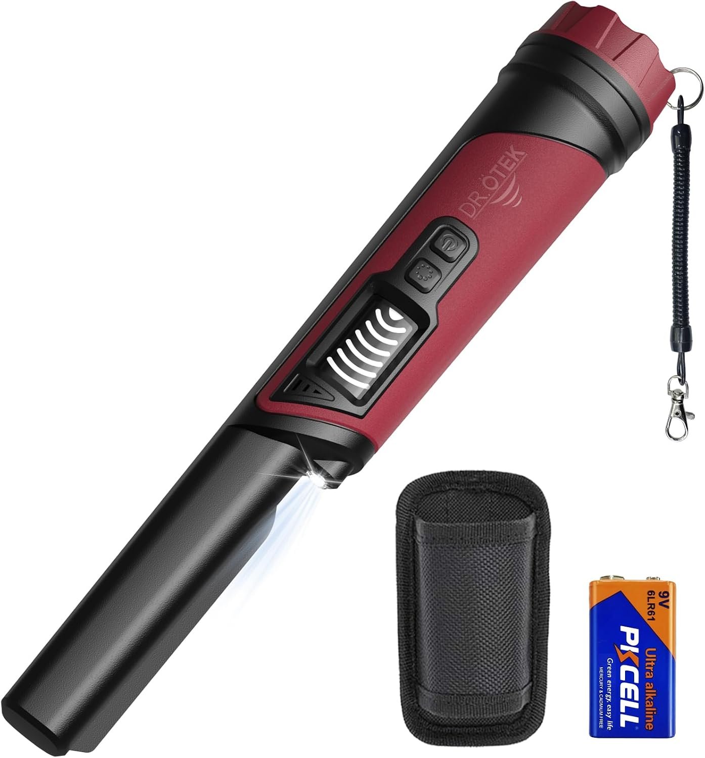DR.ÖTEK Metal Detector Pinpointer, IP68 Fully Waterproof Underwater Pinpointer Metal Detector with LCD Screen & LED Light 360° Accurate High-Sensitivity Detection, Handheld Wand for Adults & Kids, Red - Image 1