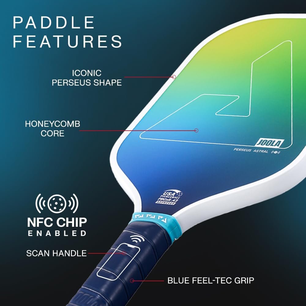 JOOLA Perseus Astral Pickleball Paddles Set of 2 - Includes: 2 Pickleball Paddles, 4 Balls & Sling Bag - Cold Press Carbon Surface - Lightweight, Beginner Friendly - USAP Approved - NFC Enabled
