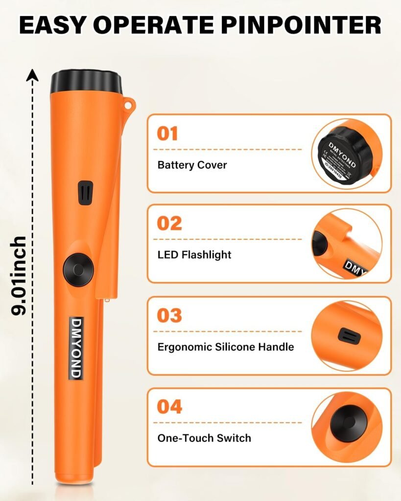 Dmyond Metal Detector Pinpointer, Professional Waterproof with 9V Battery