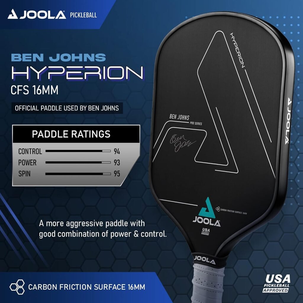 JOOLA Ben Johns Hyperion CFS Pickleball Paddle – Carbon Surface with High Grit & Spin, Elongated Handle, USAPA Approved Ben Johns Paddle