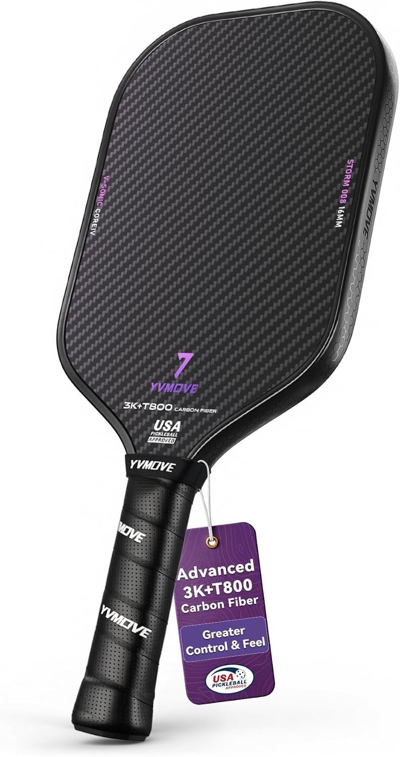 YVmove 16mm 18K T800 Carbon Fiber Pickleball Paddle, USAPA Approved - Image 1