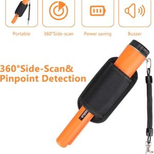 Metal Detector Pinpointing,Waterproof Pinpointer 360 Degree Search Gold&Treasure Finder with Belt Holster &LED Indicator& Buzzer Vibration, for Adults and Kids (Orange) - Image 2