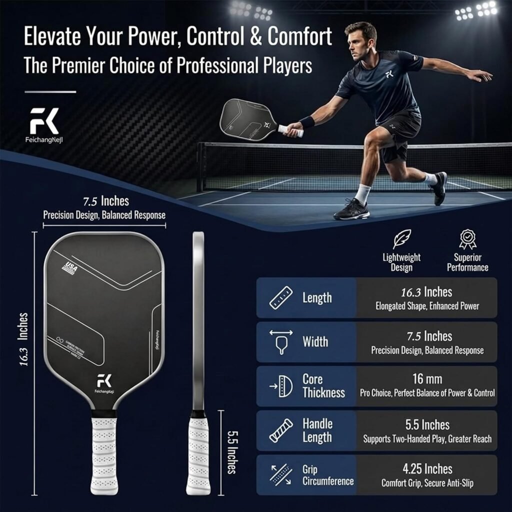 T700 Carbon Fiber Pickleball Paddle Set of 2, 16mm Polypropylene Honeycomb Core, Textured Surface for Spin & Control, Cushioned Grip, USAPA Approved