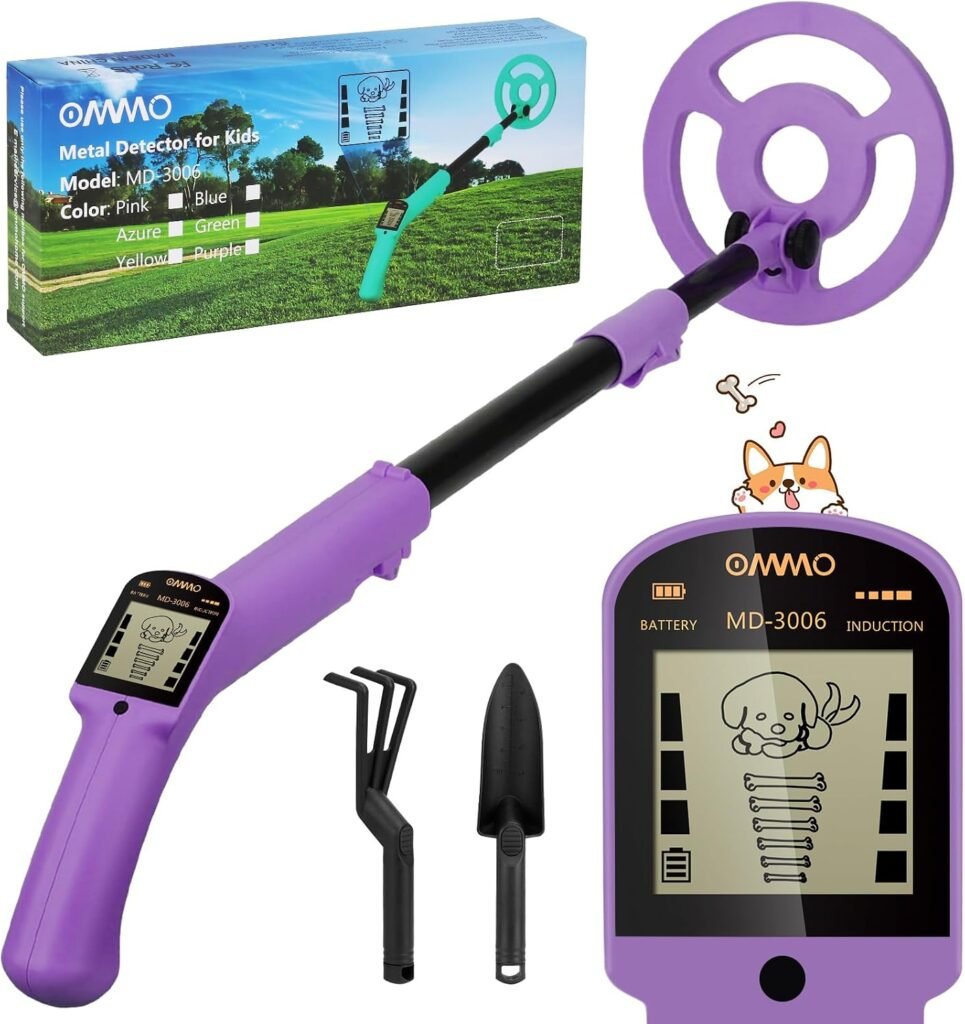 OMMO Kids Metal Detector, Adjustable 27.5"-37.8" with LCD Display (Azure)