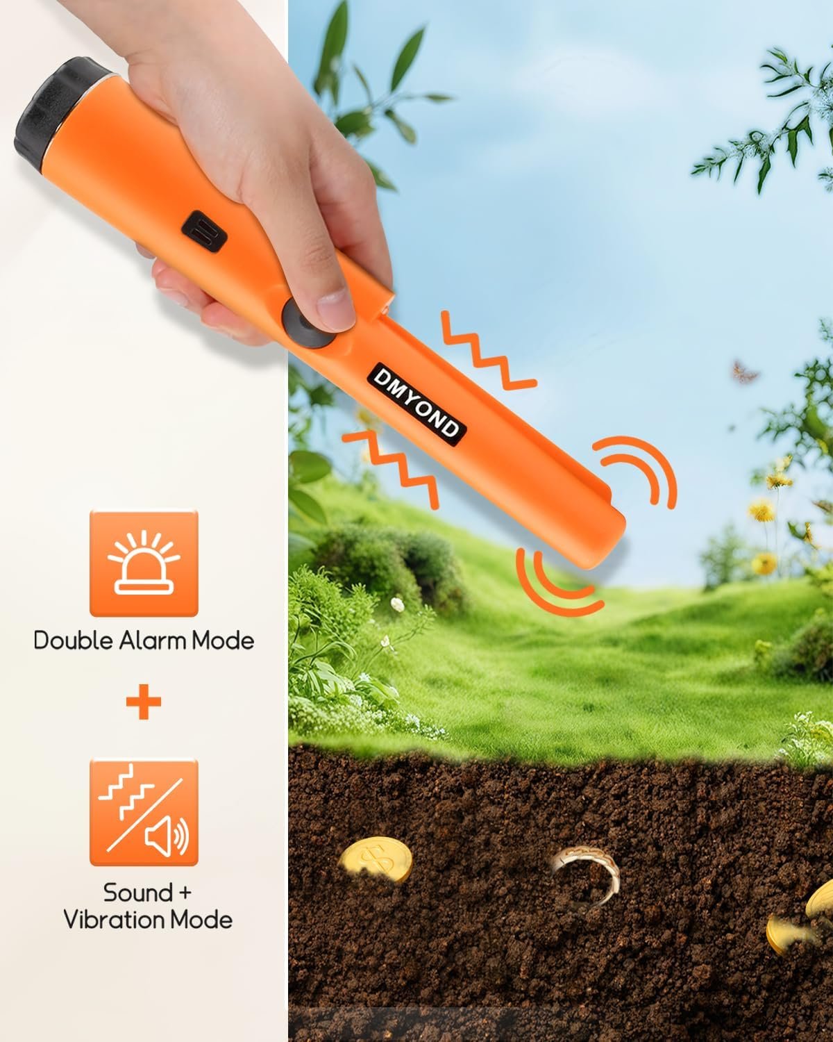 Dmyond Metal Detector Pinpointer, Professional Waterproof with 9V Battery - Image 2