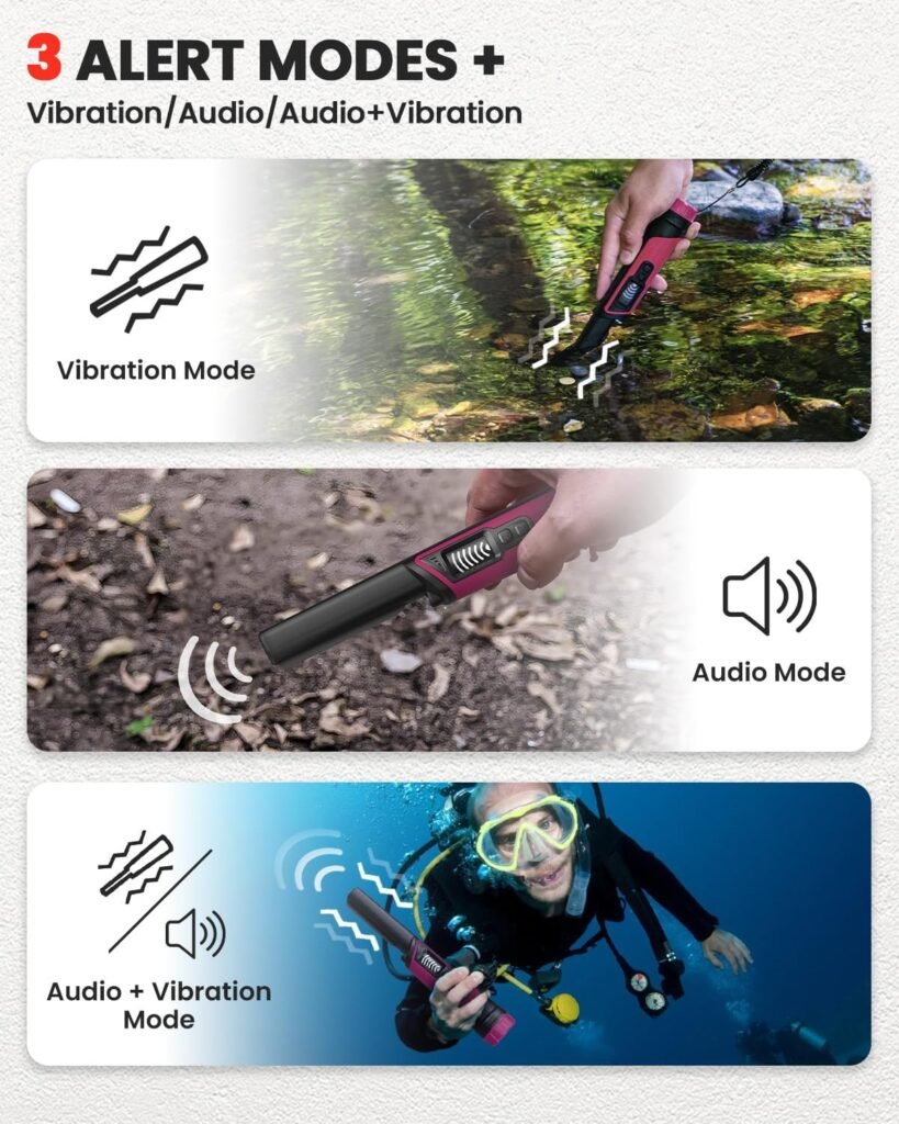 DR.ÖTEK Metal Detector Pinpointer, IP68 Fully Waterproof Underwater Pinpointer Metal Detector with LCD Screen & LED Light 360° Accurate High-Sensitivity Detection, Handheld Wand for Adults & Kids, Red