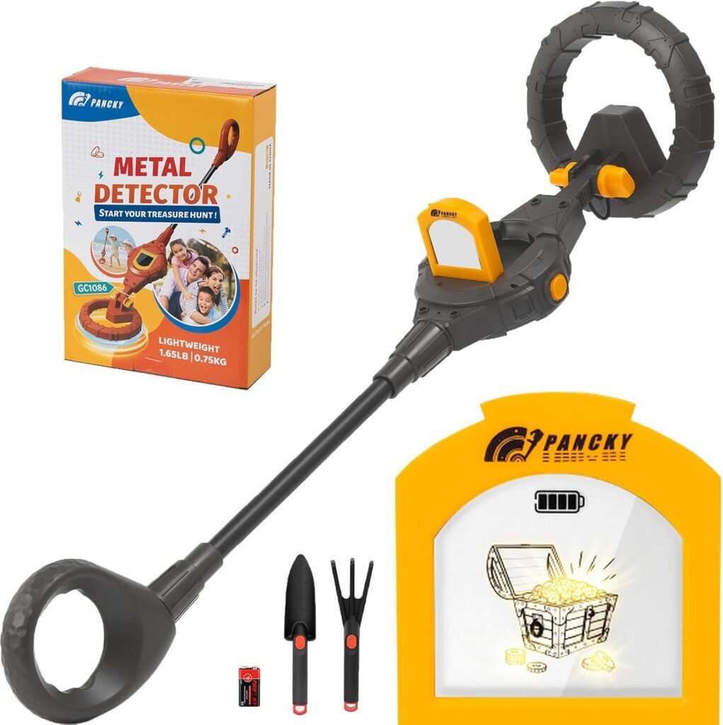 PANCKY Metal Detector for Kids, IP68 Waterproof 3-10 Year Kids Metal Detector Kit with LCD Display, Automatic Sensitivity Adjustment, 6.6" Search Coil, 1.65lb Lightweight, Gift for Boys & Girls, Black