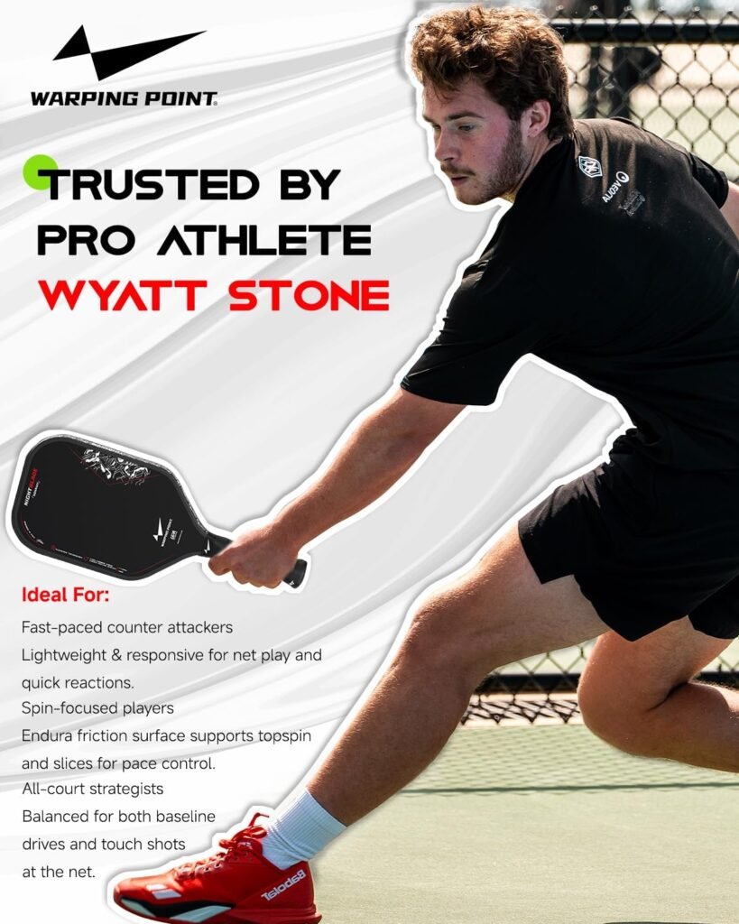 Nightblade Raw Carbon Fiber Pickleball Paddle, Foam Filled Polymer Honeycomb Core, UPA-A & USAPA Approved, Endura Friction Surface, Long Handle for Two Handed Backhand, Enhanced Impact Feel & Spin