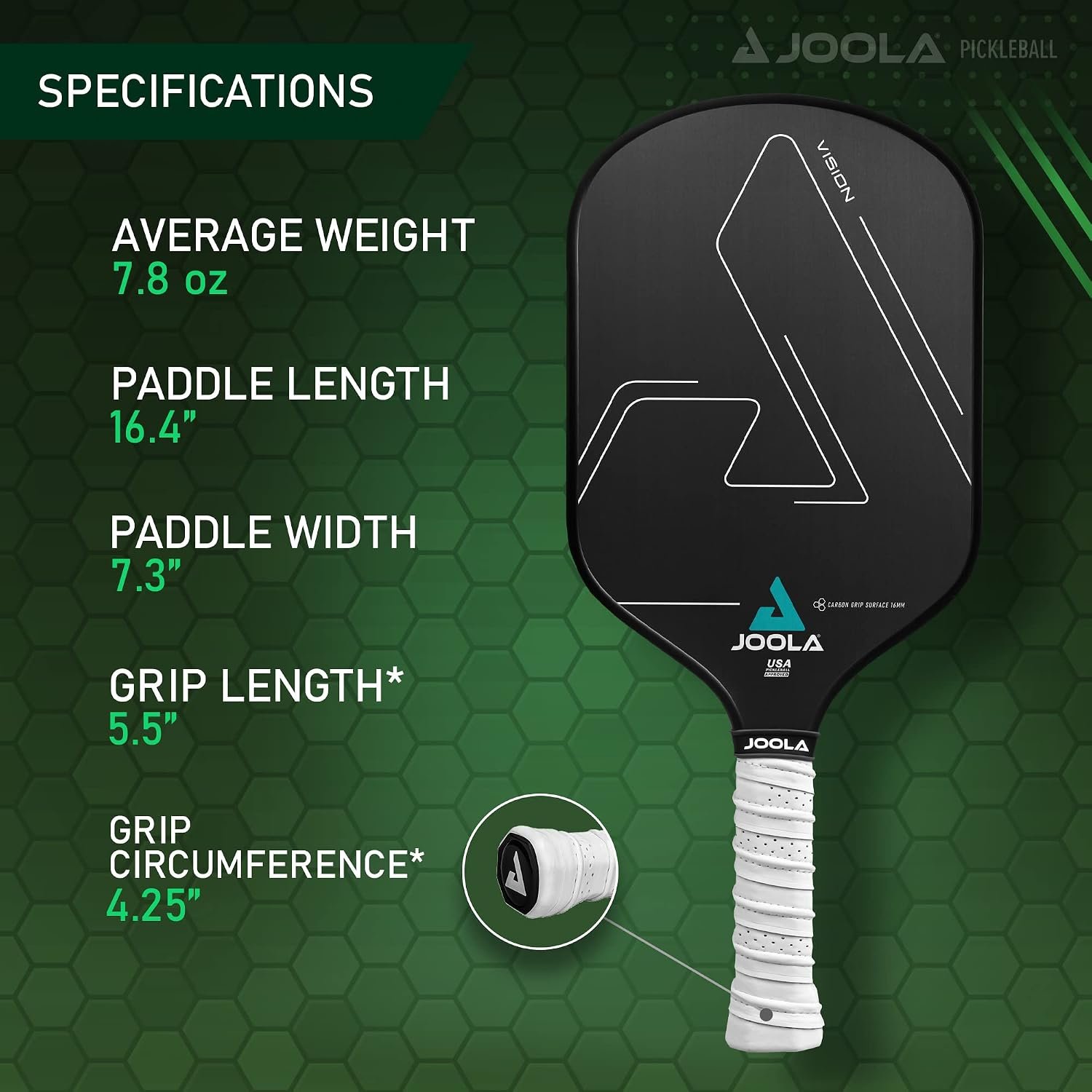 JOOLA Vision Pickleball Paddle with Textured Carbon Grip Surface Technology for Maximum Spin and Control with Added Power - Polypropylene Honeycomb Core Pickleball Racket 16mm - Image 4