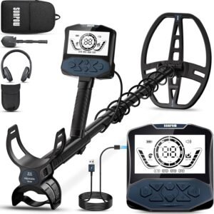 SUNPOW Rechargeable Metal Detector for Adults, IP68 Waterproof 11" Double D Coil, Professional High Accuracy Gold Detector with Large Backlit LED Display for Beach, Field, Garden - Image 1