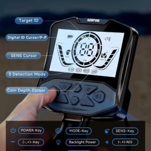 SUNPOW Rechargeable Metal Detector for Adults, IP68 Waterproof 11" Double D Coil, Professional High Accuracy Gold Detector with Large Backlit LED Display for Beach, Field, Garden - Image 2
