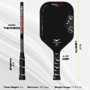 Nightblade Raw Carbon Fiber Pickleball Paddle, Foam Filled Polymer Honeycomb Core, UPA-A & USAPA Approved, Endura Friction Surface, Long Handle for Two Handed Backhand, Enhanced Impact Feel & Spin - Image 5