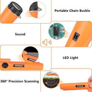 Metal Detector Pinpointing,Waterproof Pinpointer 360 Degree Search Gold&Treasure Finder with Belt Holster &LED Indicator& Buzzer Vibration, for Adults and Kids (Orange) - Image 5