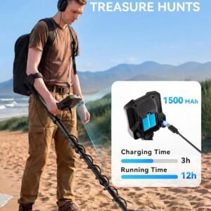 SUNPOW Rechargeable Metal Detector for Adults, IP68 Waterproof 11" Double D Coil, Professional High Accuracy Gold Detector with Large Backlit LED Display for Beach, Field, Garden - Image 3