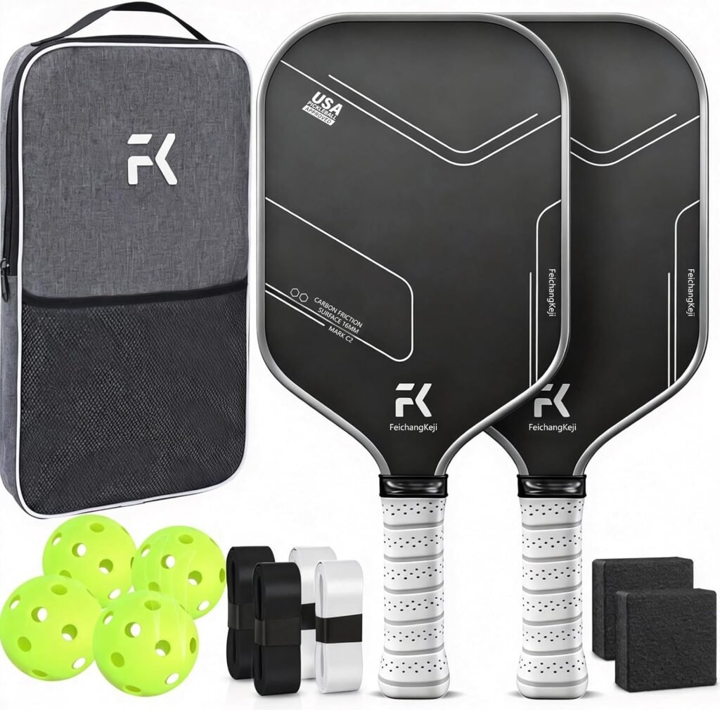 T700 Carbon Fiber Pickleball Paddle Set of 2, 16mm Polypropylene Honeycomb Core, Textured Surface for Spin & Control, Cushioned Grip, USAPA Approved