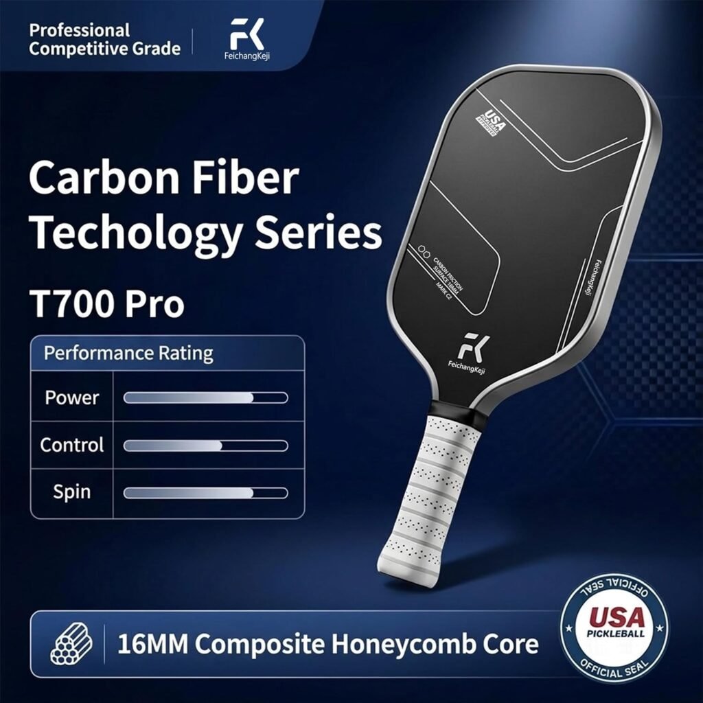 T700 Carbon Fiber Pickleball Paddle Set of 2, 16mm Polypropylene Honeycomb Core, Textured Surface for Spin & Control, Cushioned Grip, USAPA Approved