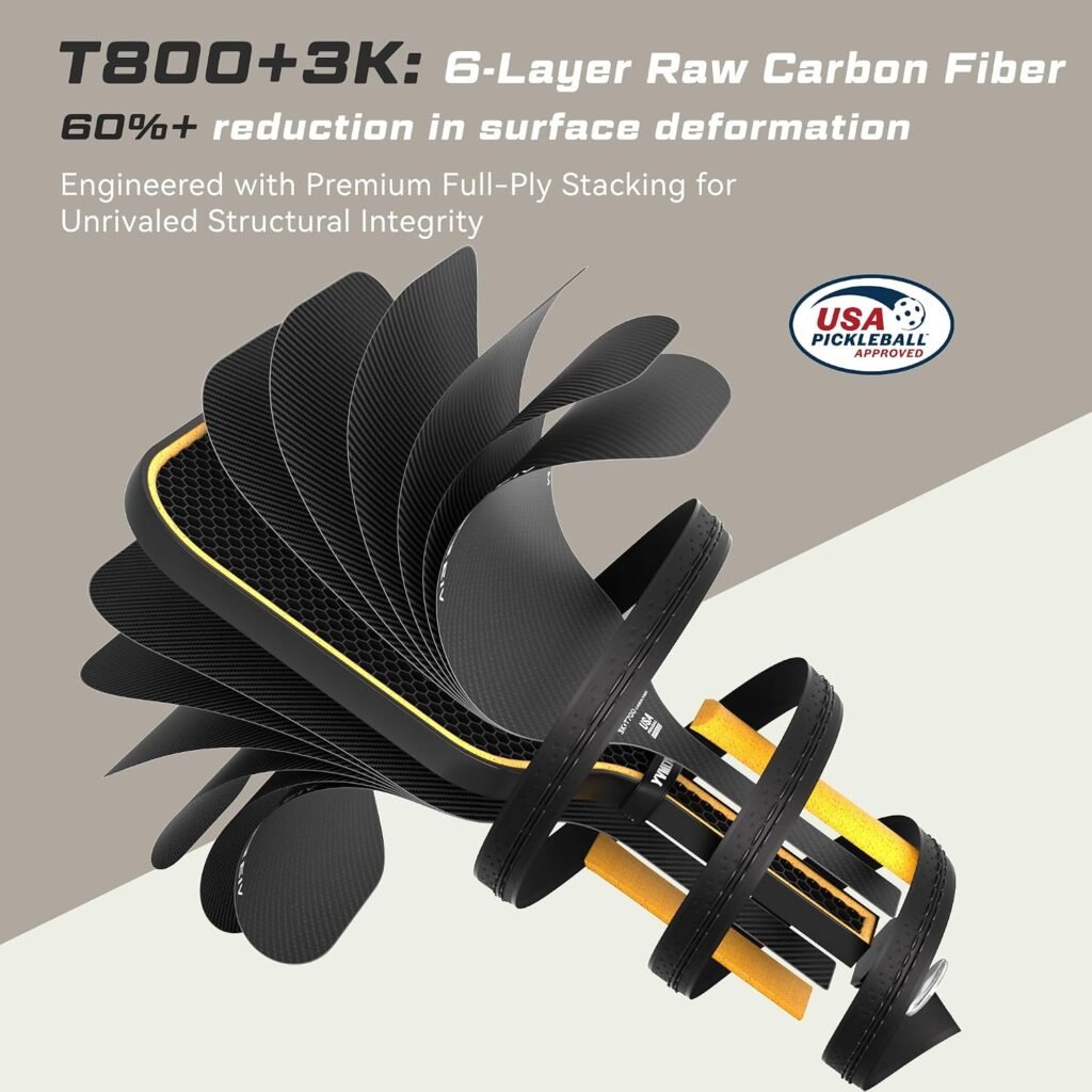 YVmove 16mm 18K T800 Carbon Fiber Pickleball Paddle, USAPA Approved
