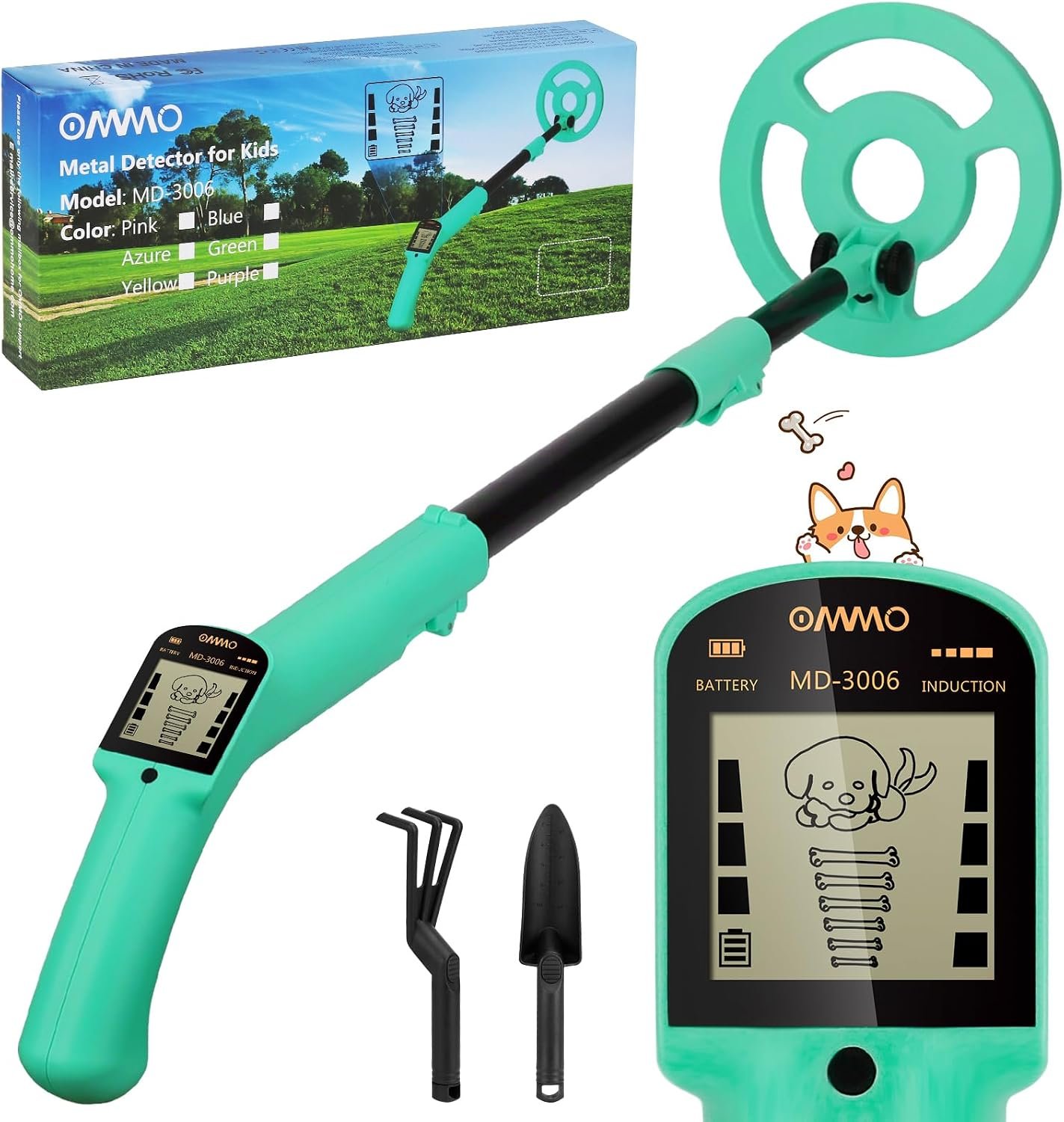 OMMO Kids Metal Detector, Adjustable 27.5"-37.8" with LCD Display (Azure) - Image 8