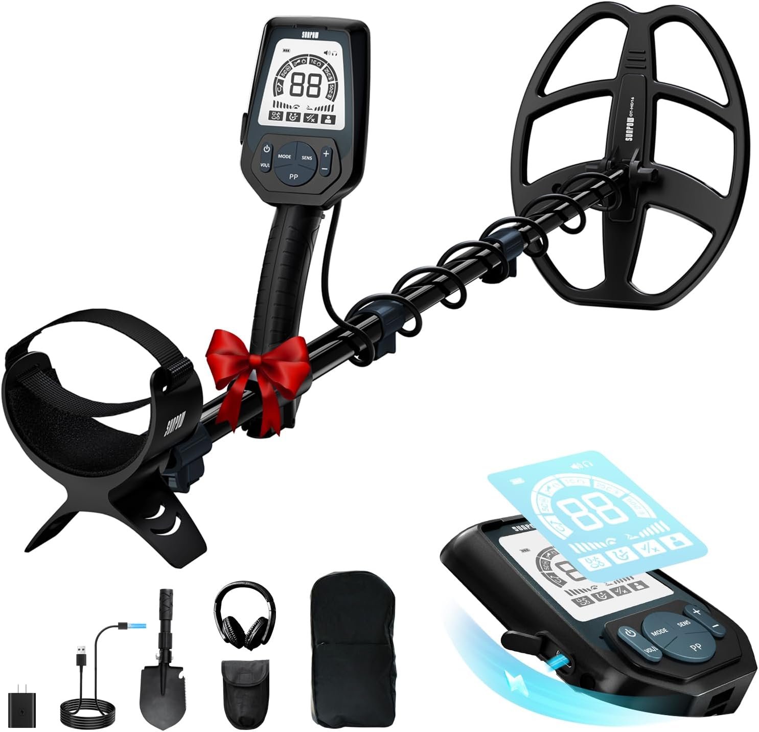 SUNPOW Professional Metal Detector for Adults - Pinpoint Accurate & Easy to Use - 12" Waterproof Coil, 2X Backlit LCDs, DSP Chip, 5 Modes - Adjustable (19"-59") for Beach, Field, Garden - Image 7