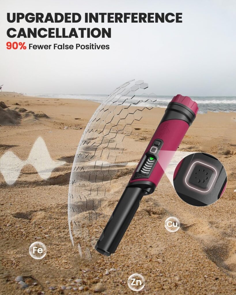 DR.ÖTEK Metal Detector Pinpointer, IP68 Fully Waterproof Underwater Pinpointer Metal Detector with LCD Screen & LED Light 360° Accurate High-Sensitivity Detection, Handheld Wand for Adults & Kids, Red