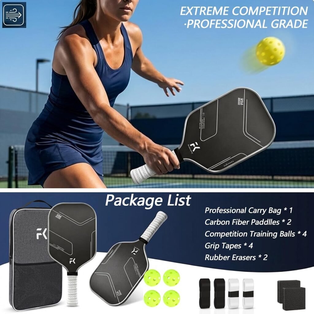 T700 Carbon Fiber Pickleball Paddle Set of 2, 16mm Polypropylene Honeycomb Core, Textured Surface for Spin & Control, Cushioned Grip, USAPA Approved