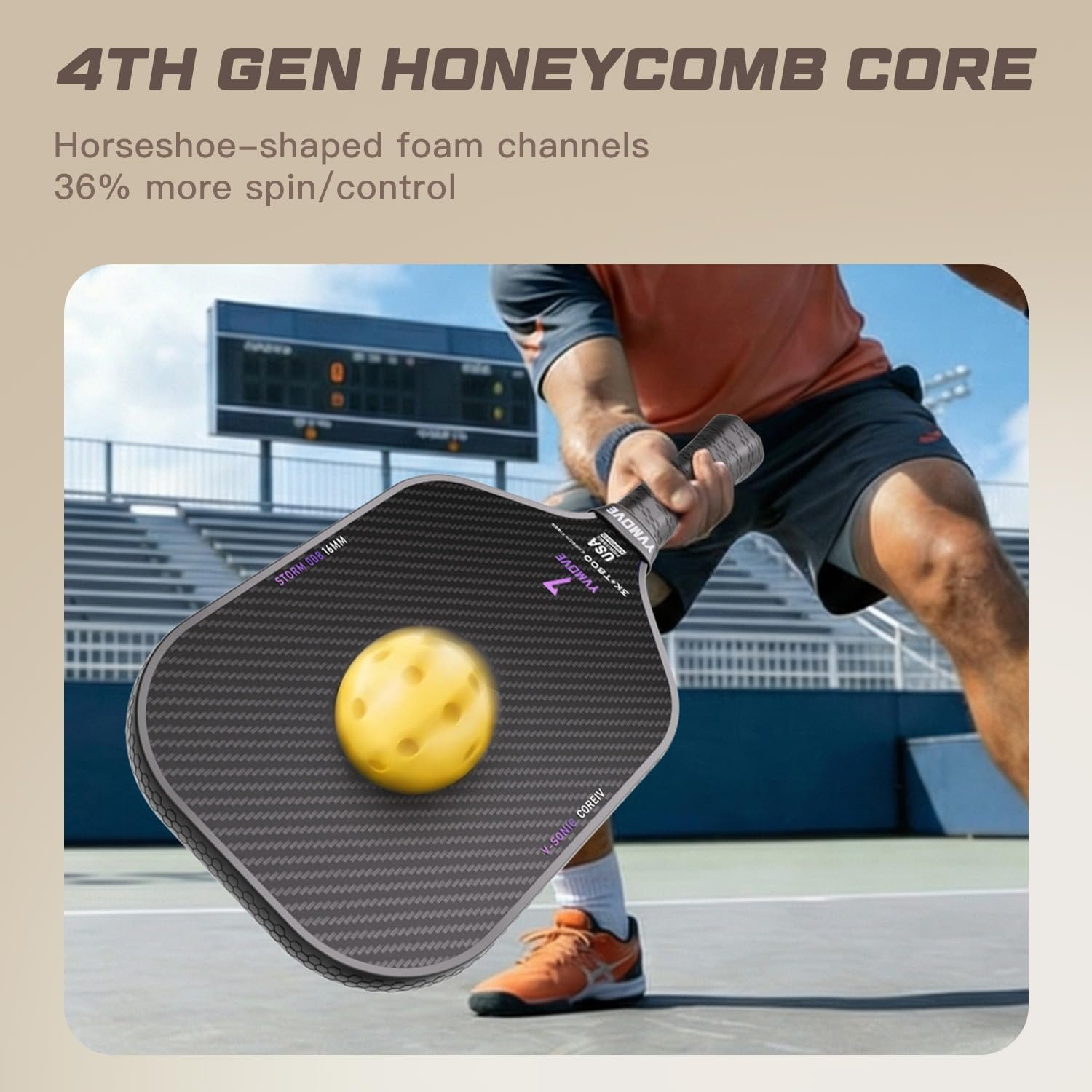 YVmove 16mm 18K T800 Carbon Fiber Pickleball Paddle, USAPA Approved - Image 5