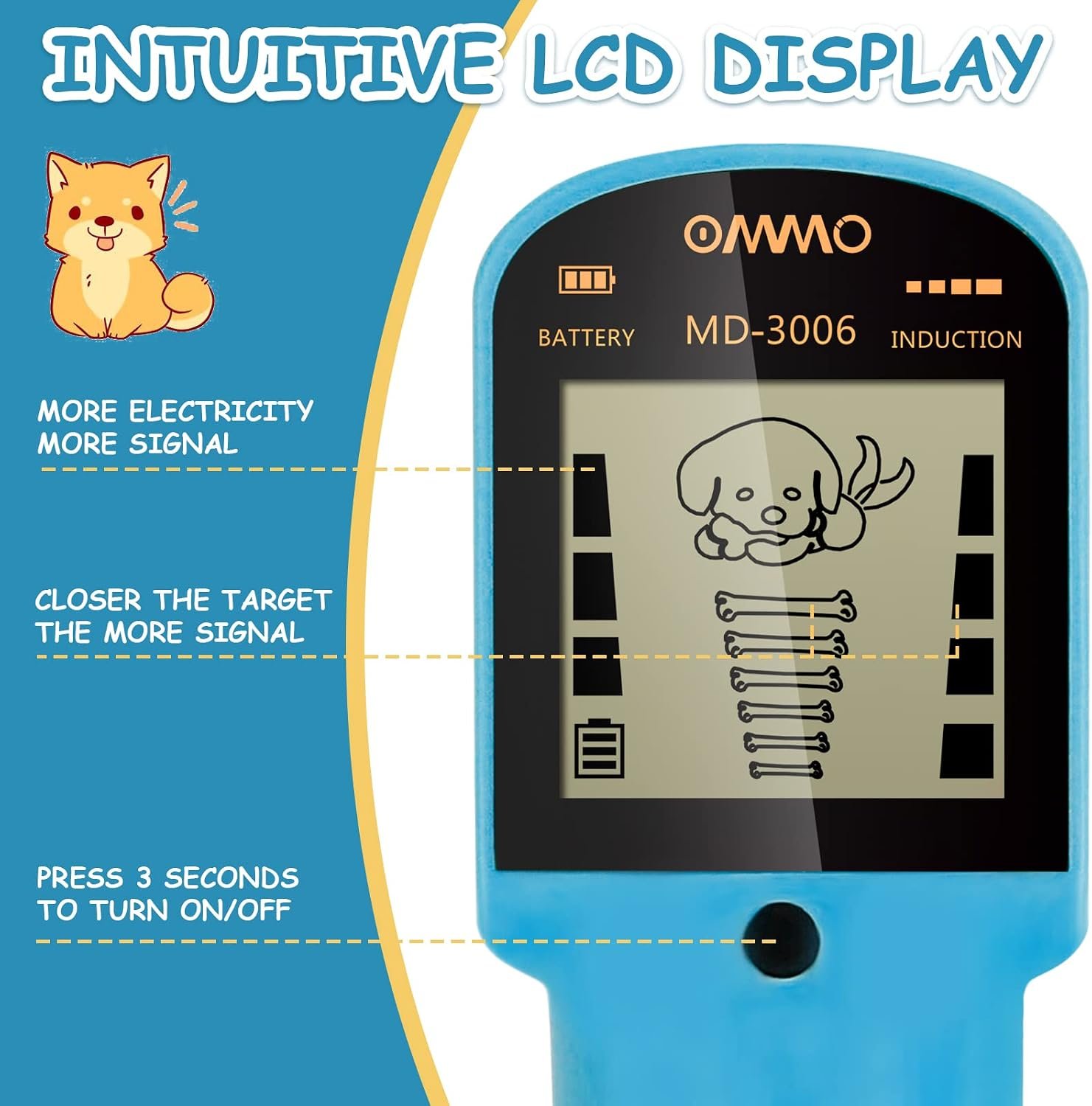 OMMO Kids Metal Detector, Adjustable 27.5"-37.8" with LCD Display (Azure) - Image 3