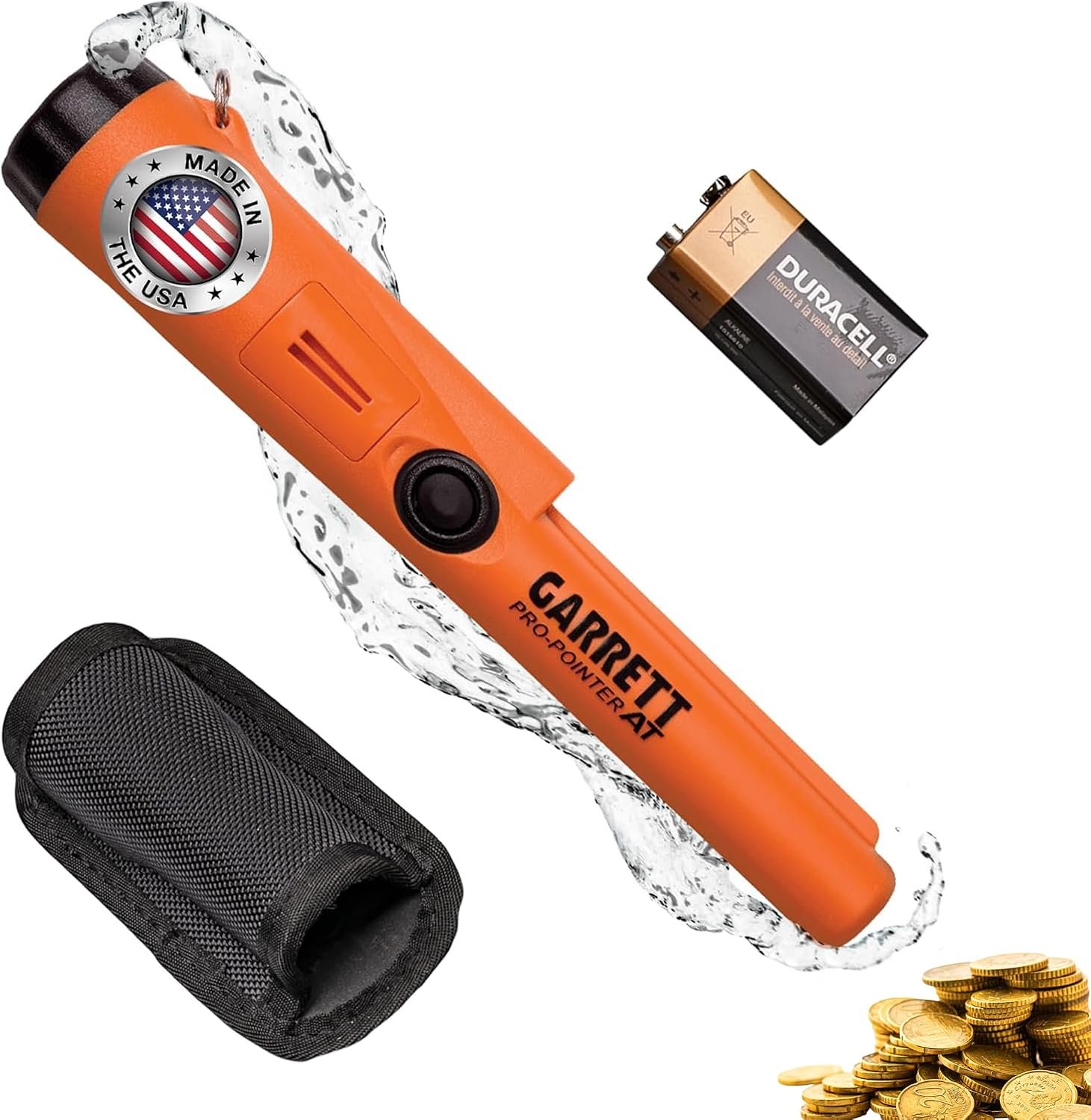 Garrett Pro-Pointer AT Waterproof Metal Detector - Made in The USA - 20ft Submersible, Orange Visibility, High Sensitivity for Nuggets & Small Targets, 3 Levels, Quick Button Adjustment - Image 1