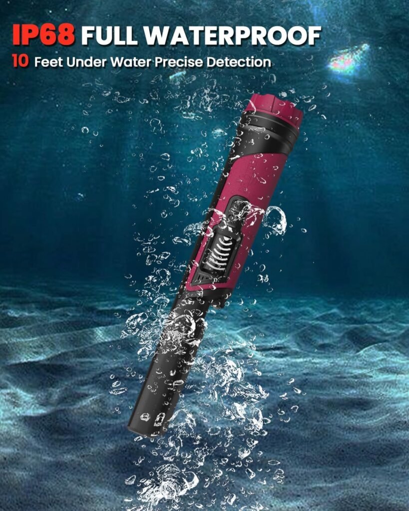DR.ÖTEK Metal Detector Pinpointer, IP68 Fully Waterproof Underwater Pinpointer Metal Detector with LCD Screen & LED Light 360° Accurate High-Sensitivity Detection, Handheld Wand for Adults & Kids, Red