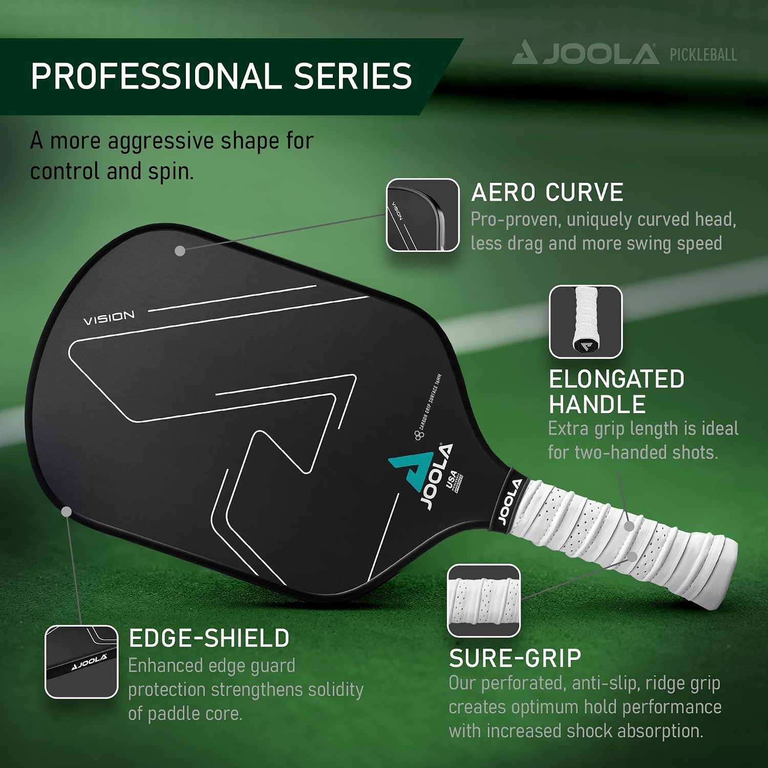 JOOLA Vision Pickleball Paddle with Textured Carbon Grip Surface Technology for Maximum Spin and Control with Added Power - Polypropylene Honeycomb Core Pickleball Racket 16mm - Image 5