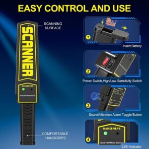 RANSENERS Handheld Metal Detector Wand,Security Wand,Portable Adjustable Sound & Vibration Alerts, Detect All Metal Products (Include Battery) - Image 5