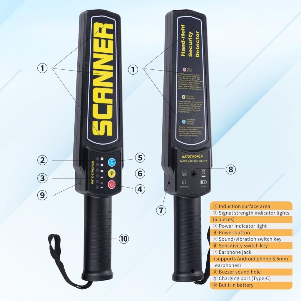 Metal Detector Wand Rechargeable,Detects All Metals for Security Inspection