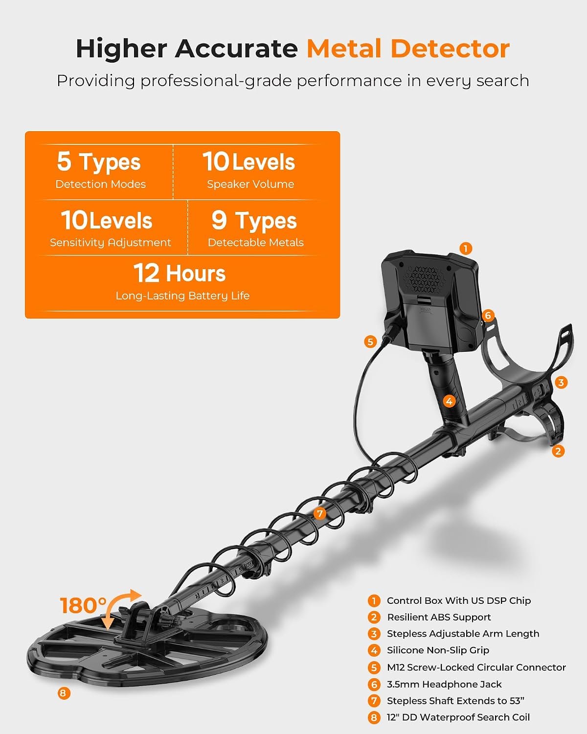 Metal Detector for Adults, Professional with High Accuracy 12" IP68 DD Coil - Image 3
