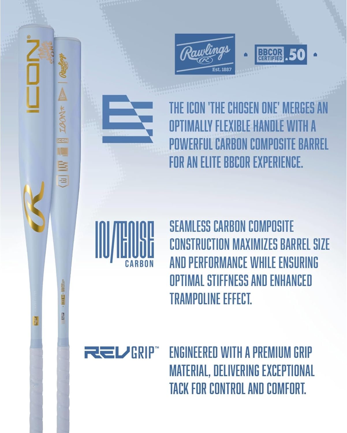 Rawlings | 2026 | ICON The Chosen One Baseball Bat | BBCOR | -3 | 1 Pc. - Image 3
