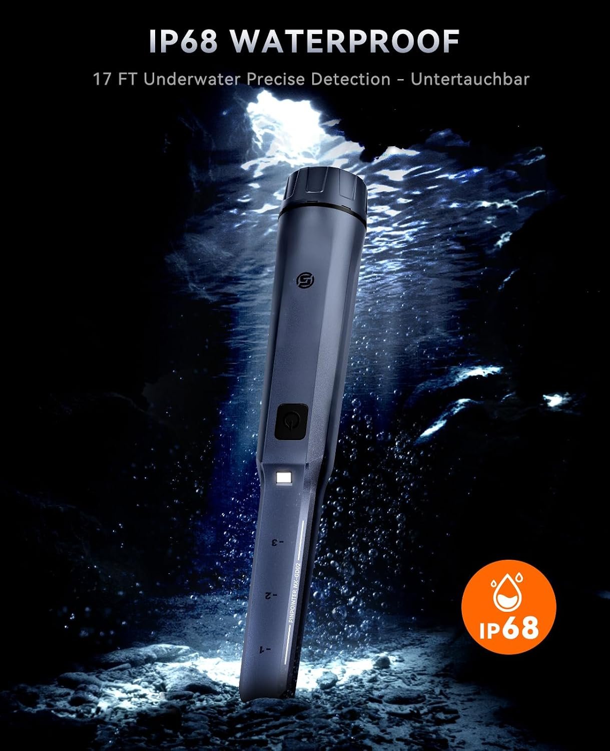 SUNPOW Metal Detector Pinpointer Rechargeable – 800mAh Battery for 15H Use – IP68 Fully Waterproof Handheld Wand – 360° Side-Scan Probe – Treasure Hunting Accessory for Adults & Kids – NXGD02 - Image 4