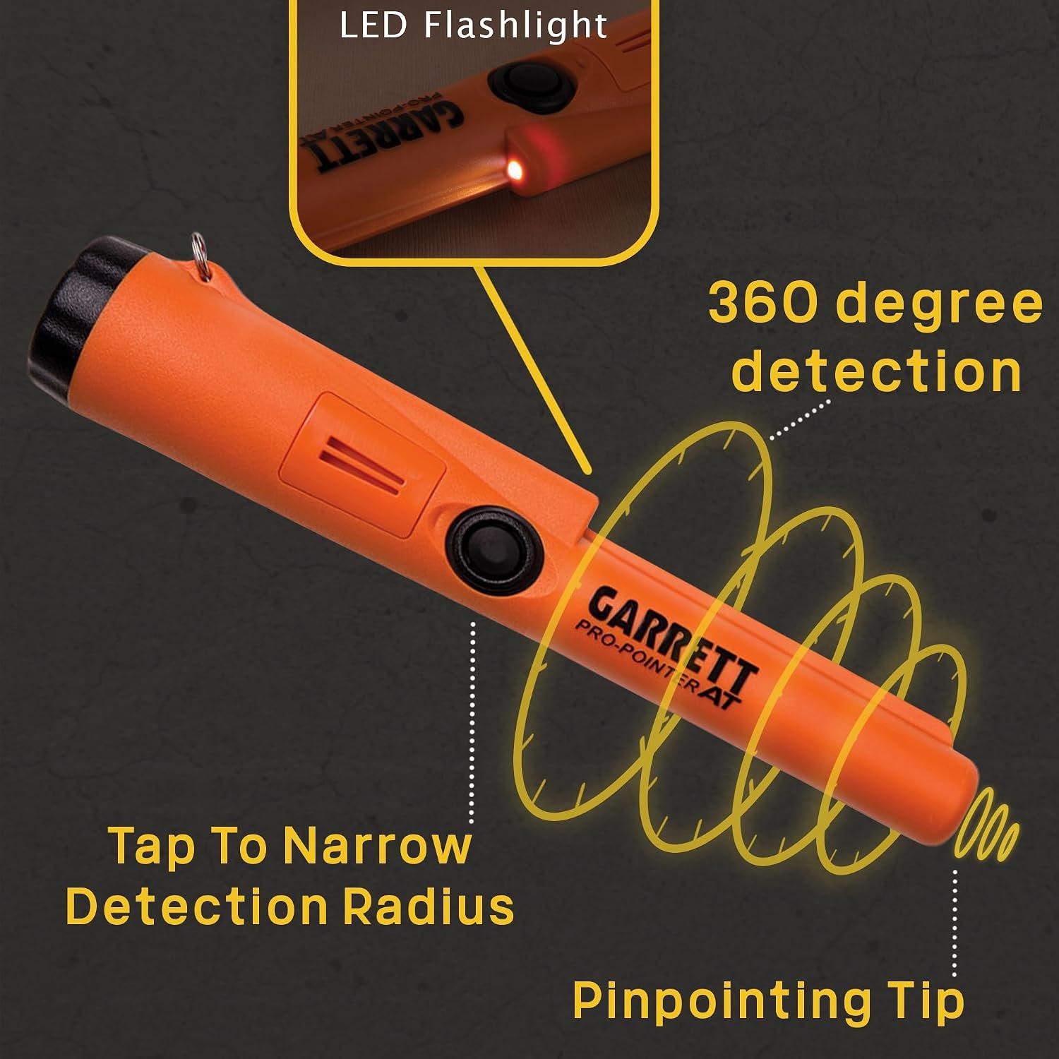 Garrett Pro-Pointer AT Waterproof Metal Detector - Made in The USA - 20ft Submersible, Orange Visibility, High Sensitivity for Nuggets & Small Targets, 3 Levels, Quick Button Adjustment - Image 5