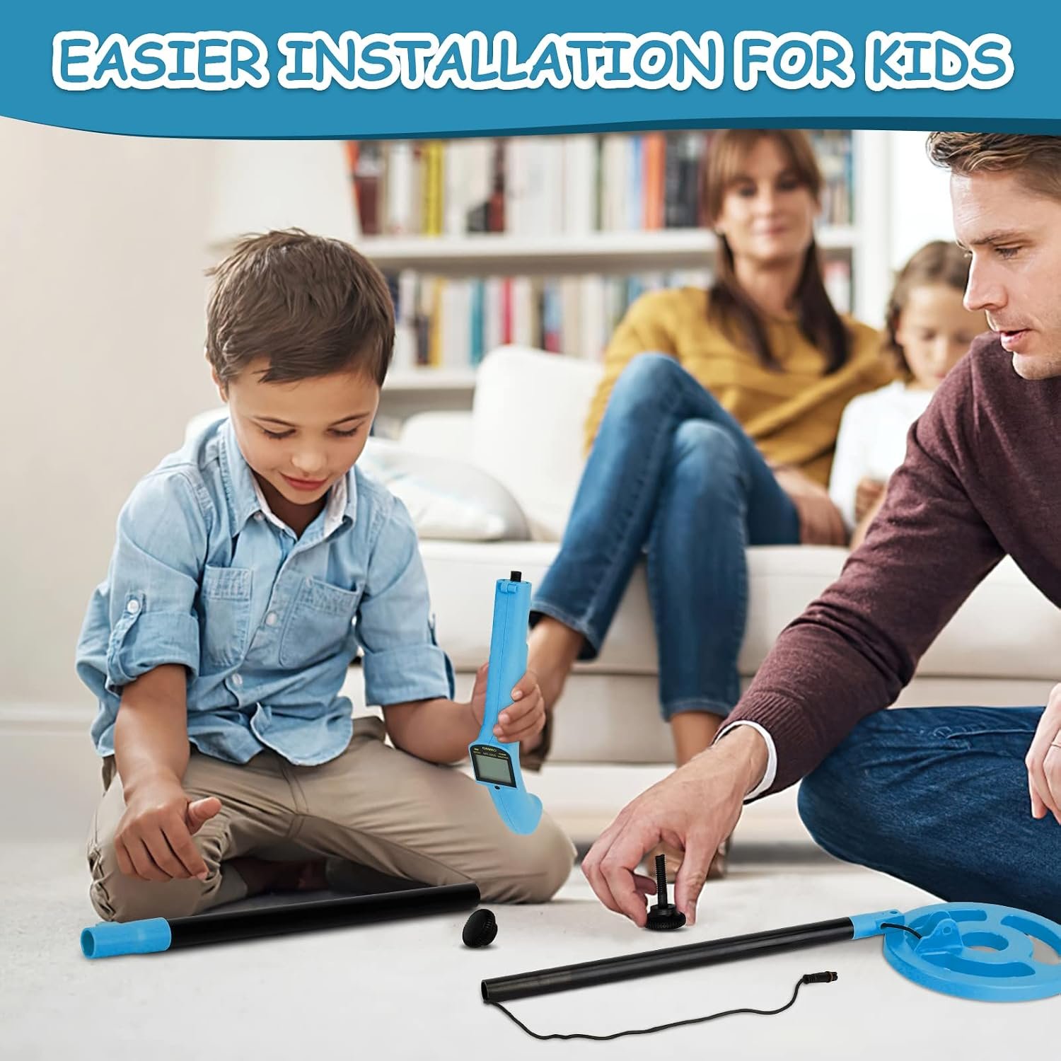 OMMO Kids Metal Detector, Adjustable 27.5"-37.8" with LCD Display (Azure) - Image 6
