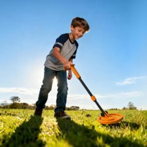 GoGonova Metal Detector, Adjustable 27.5” - 37.8” Metal Detector for Kids with LED Display, Lightweight Kids Metal Detector Kit with 6.8” Waterproof Search Coil, Gift for Boys & Girls, Orange - Image 2
