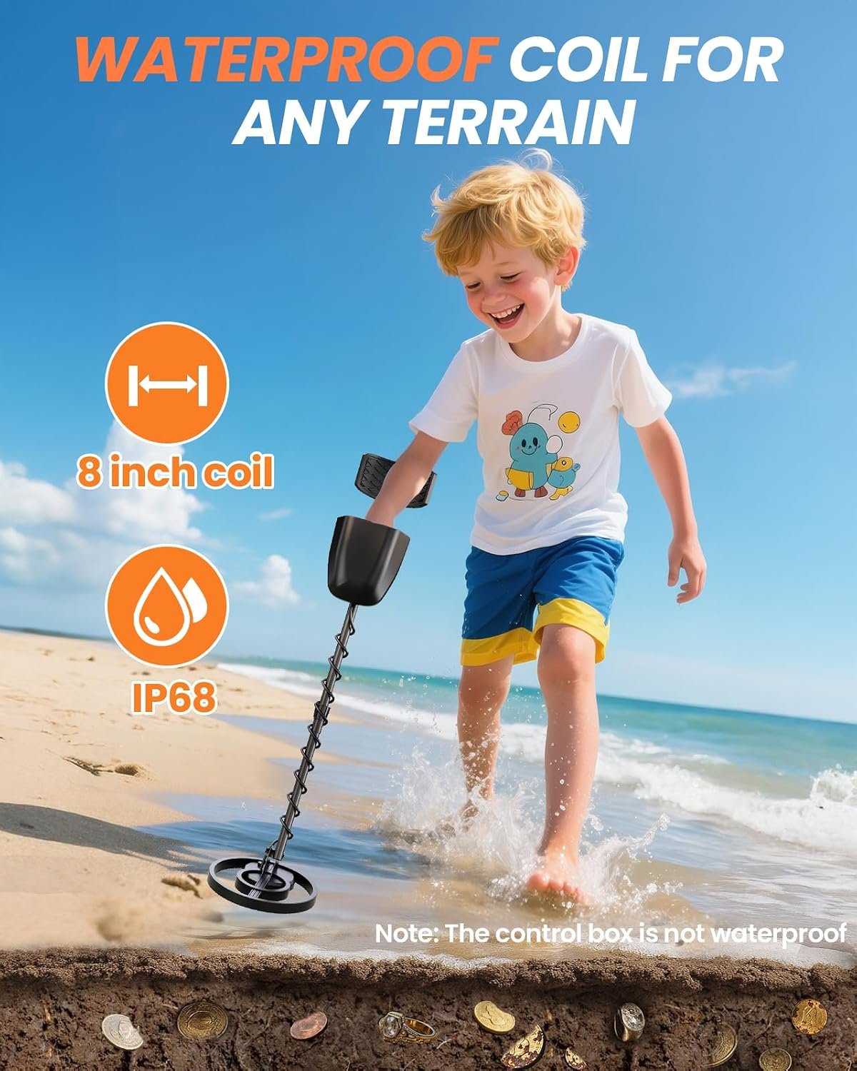 Metal Detector for Kids, Easy to use, Fun LCD Display, Lightweight & Adjustable Kids Metal Detector, 8" Waterproof Coil, Beach/Backyard Hunting, Gifts for Kids Ages 8-12 (Rechargeable Kit) - Image 5