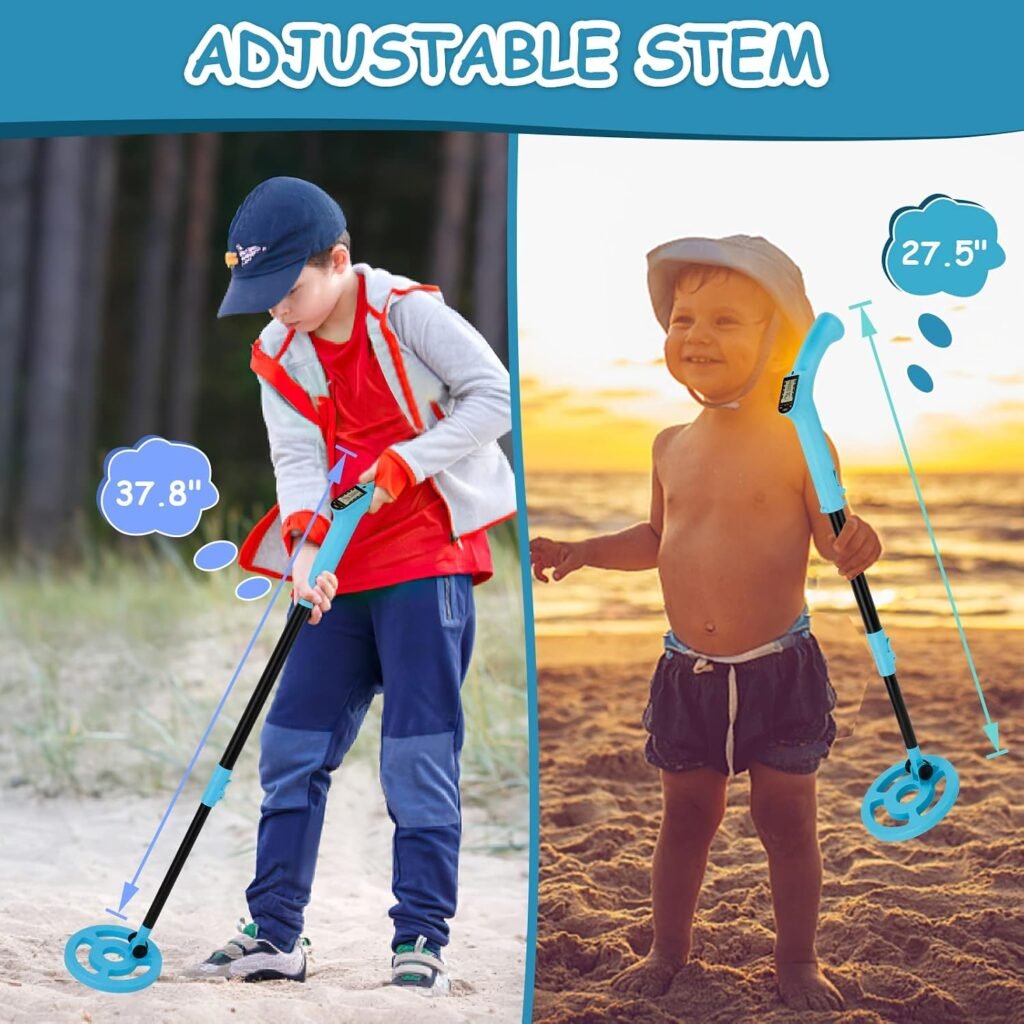 OMMO Kids Metal Detector, Adjustable 27.5"-37.8" with LCD Display (Azure)