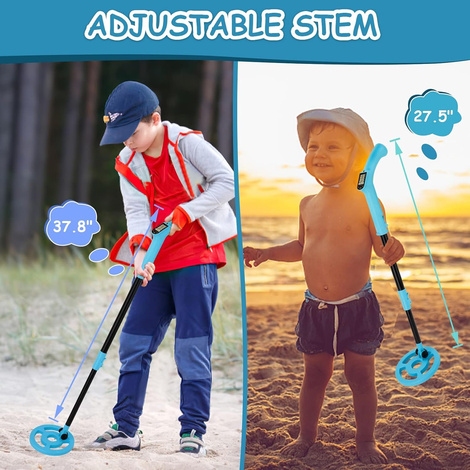 OMMO Kids Metal Detector, Adjustable 27.5"-37.8" with LCD Display (Azure) - Image 4