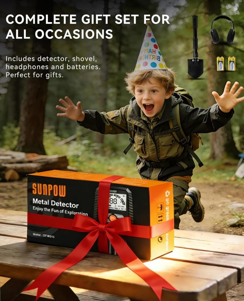 SUNPOW Metal Detector for Adults & Kids – Easy to Use & Assemble, Lightweight & Fun for Family Activities – Waterproof 8" Coil, 4 Modes, Bigger LCD – Great Value Metal Detector Kit, MD13