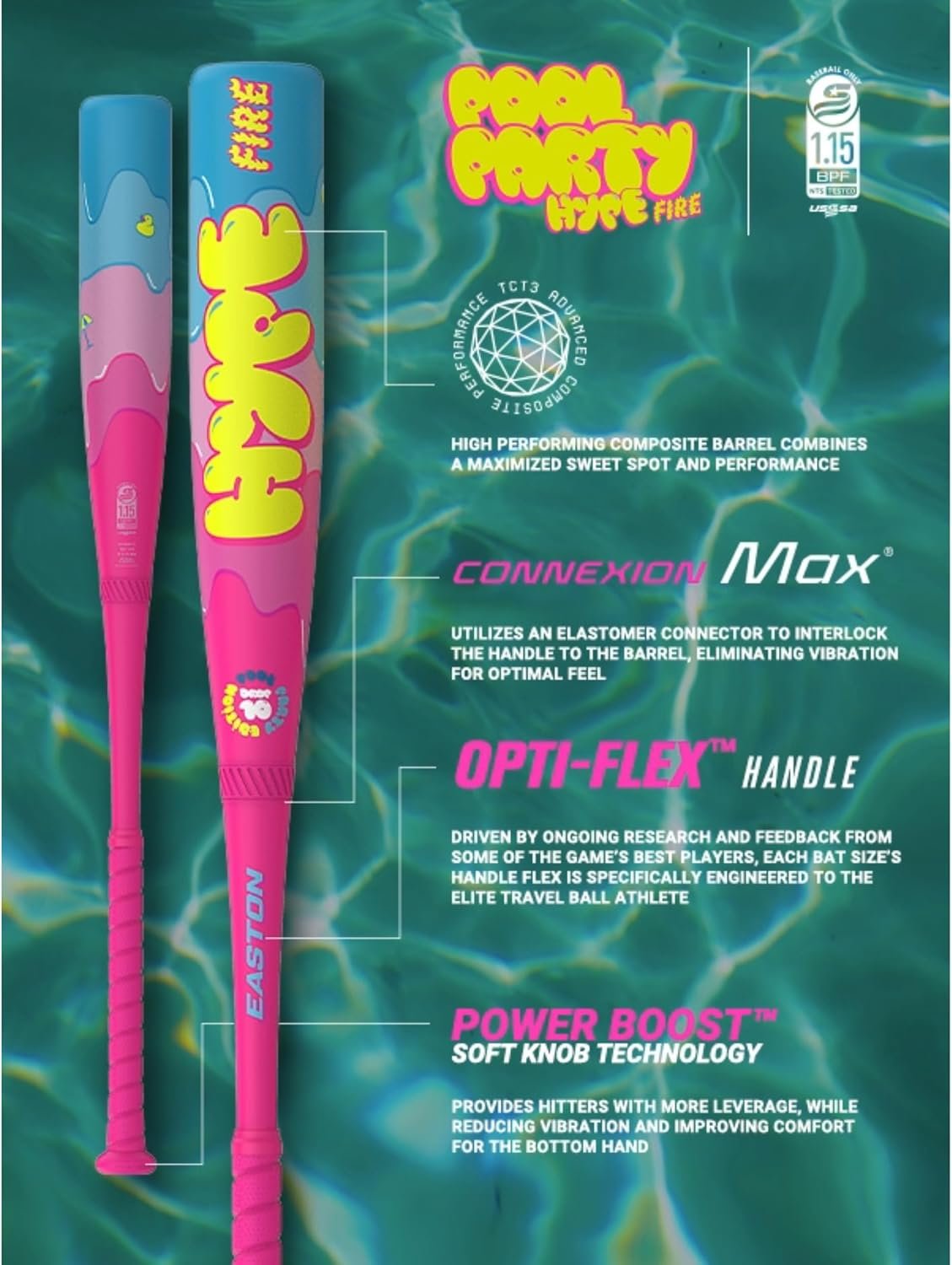 Easton | 2025 | Hype FIRE Baseball Bat | USSSA | -5 / -8 / -10 Drop | 2 3/4" Barrel | 2 Pc. Composite - Image 3